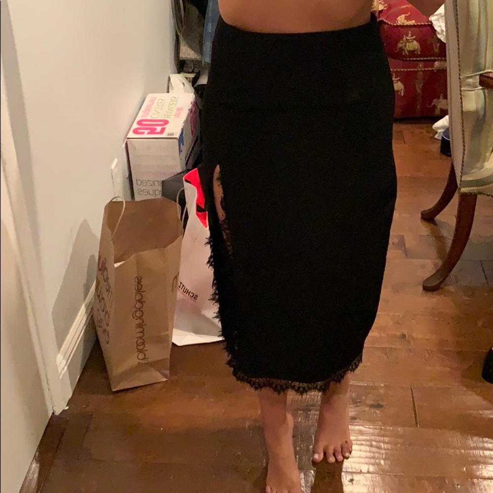 Black sexy lace skirt with slit